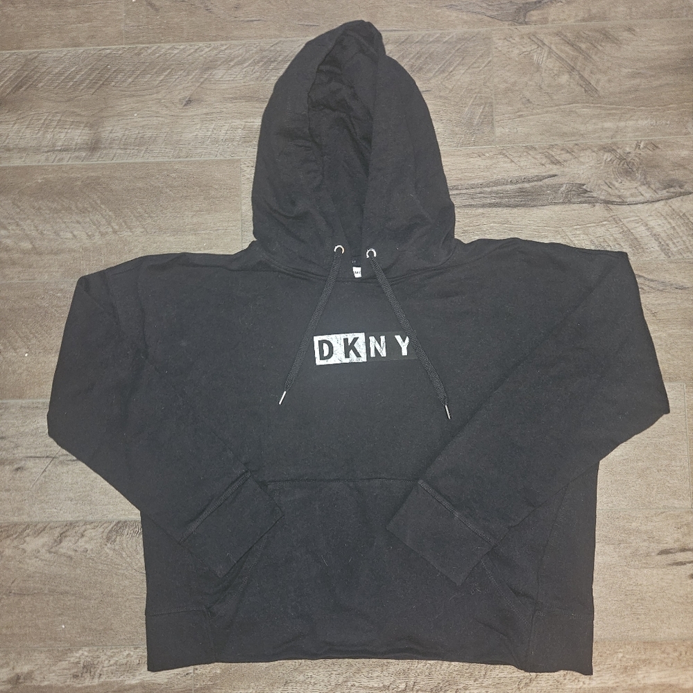 🖤 DKNY Athletic Crop Top Black Hoodie Sweatshirt - Size XL NWT - Picture 2 of 6